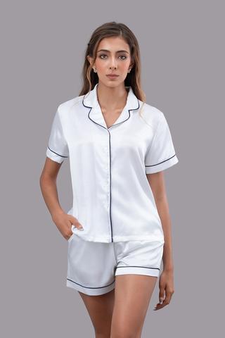 Bộ pijama ngắn nữ Vera satin trơn tay ngắn - V0760Trắng kem