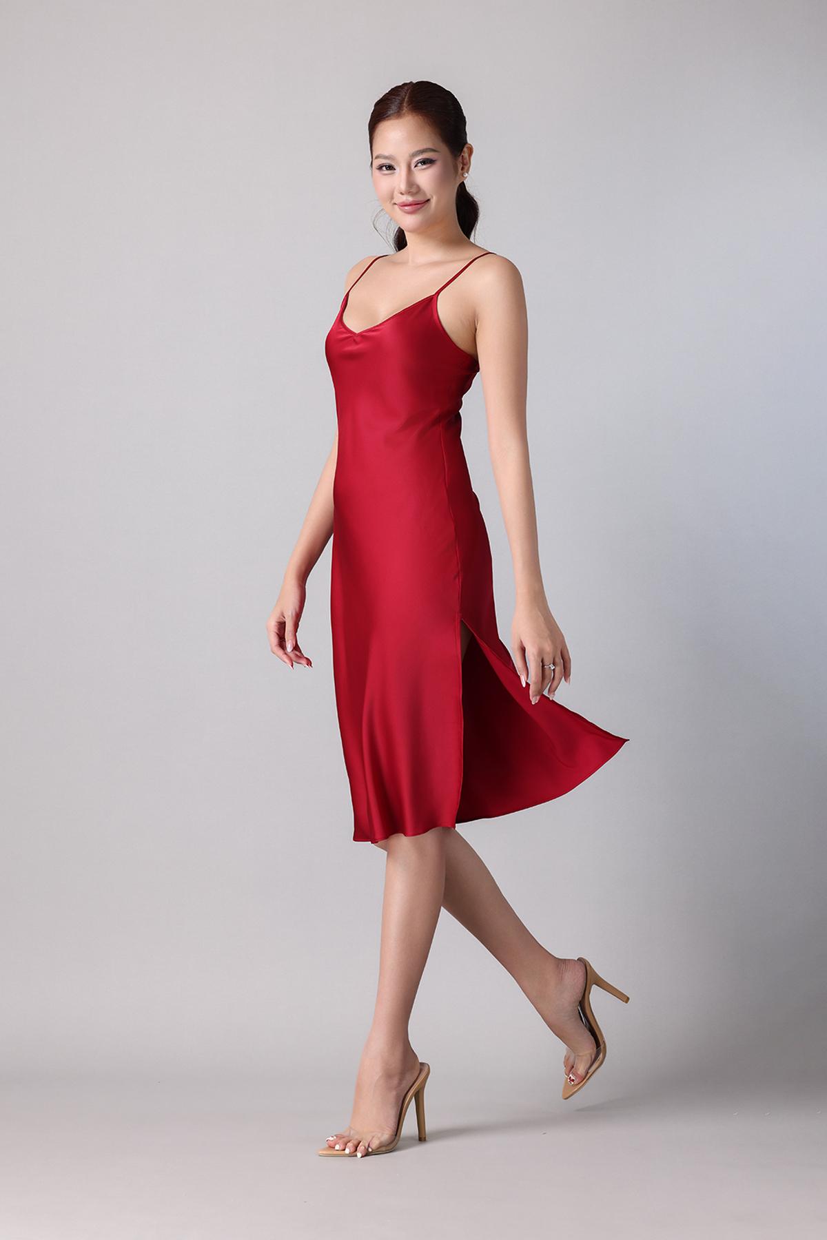 Đầm lửng nữ Vera latin trơn hai dây - V0809