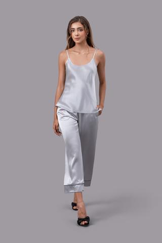 Bộ dài nữ Vera satin trơn hai dây - V0761Xám