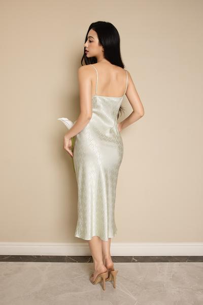 Đầm lửng Vera satin Jacquard hai dây - V0784