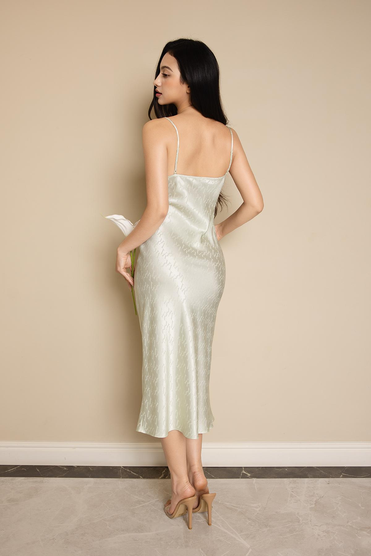 Đầm lửng Vera satin Jacquard hai dây - V0784