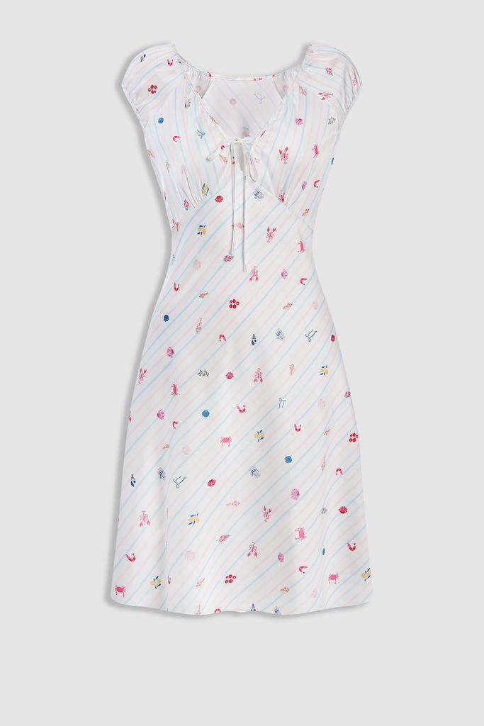 Đầm ngắn nữ Vera satin in tay con - V0805