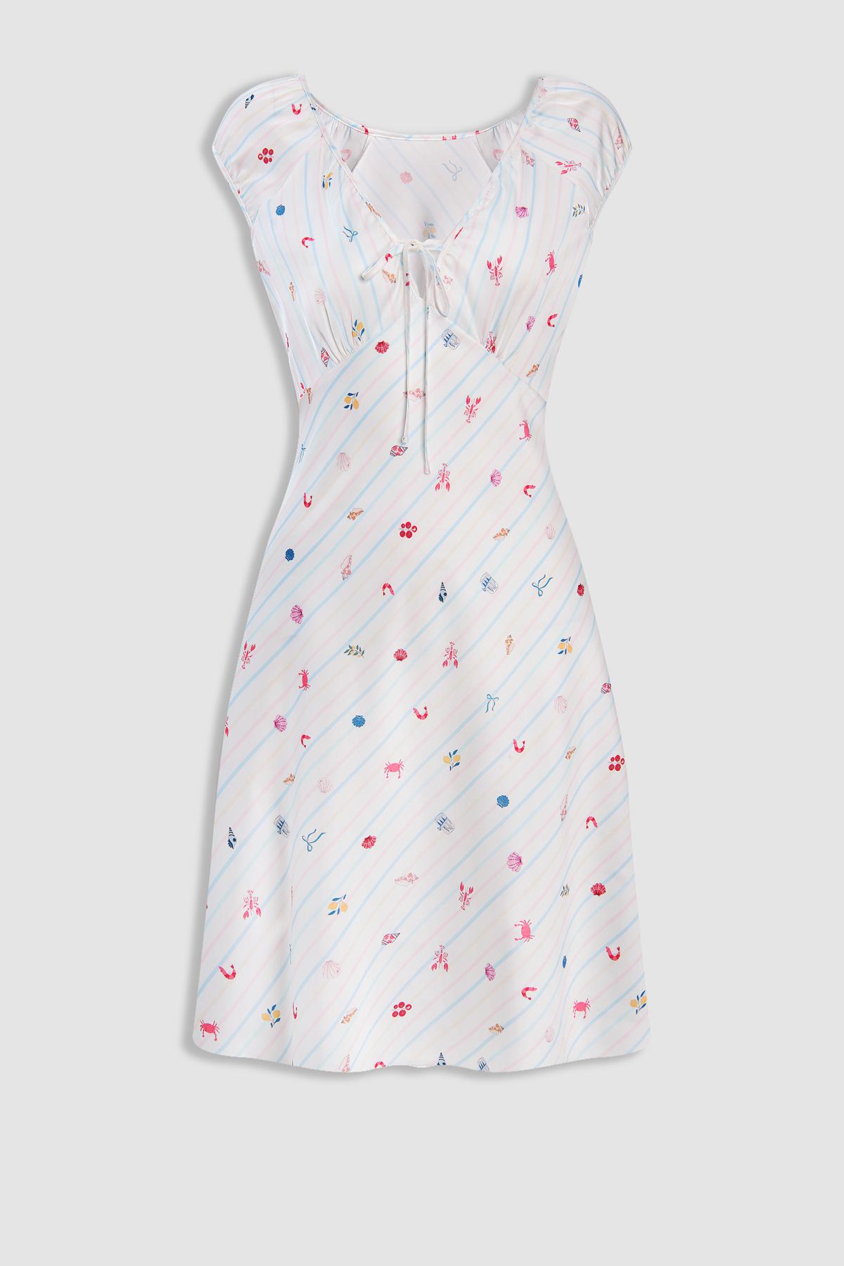 Đầm ngắn nữ Vera satin in tay con - V0805