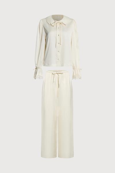 Bộ pijama dài Vera by Chipu satin trơn phối ren - C0052