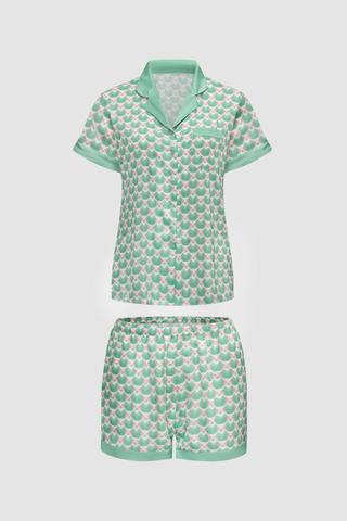 Bộ pijama ngắn nữ Vera satin in tay ngắn - V0768Xanh in