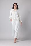 Bộ pijama dài Vera by Chipu satin trơn phối ren - C0052