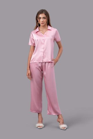 Bộ pijama dài nữ Vera satin trơn tay ngắn - V0762Hồng