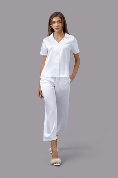 Bộ pijama dài nữ Vera satin trơn tay ngắn - V0762