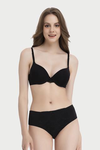 Quần lót lưng cao Misaki microfiber phối ren - M1082Đen