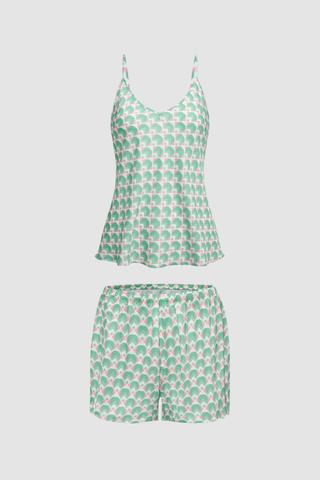 Bộ short nữ Vera satin in hai dây - V0766Xanh in