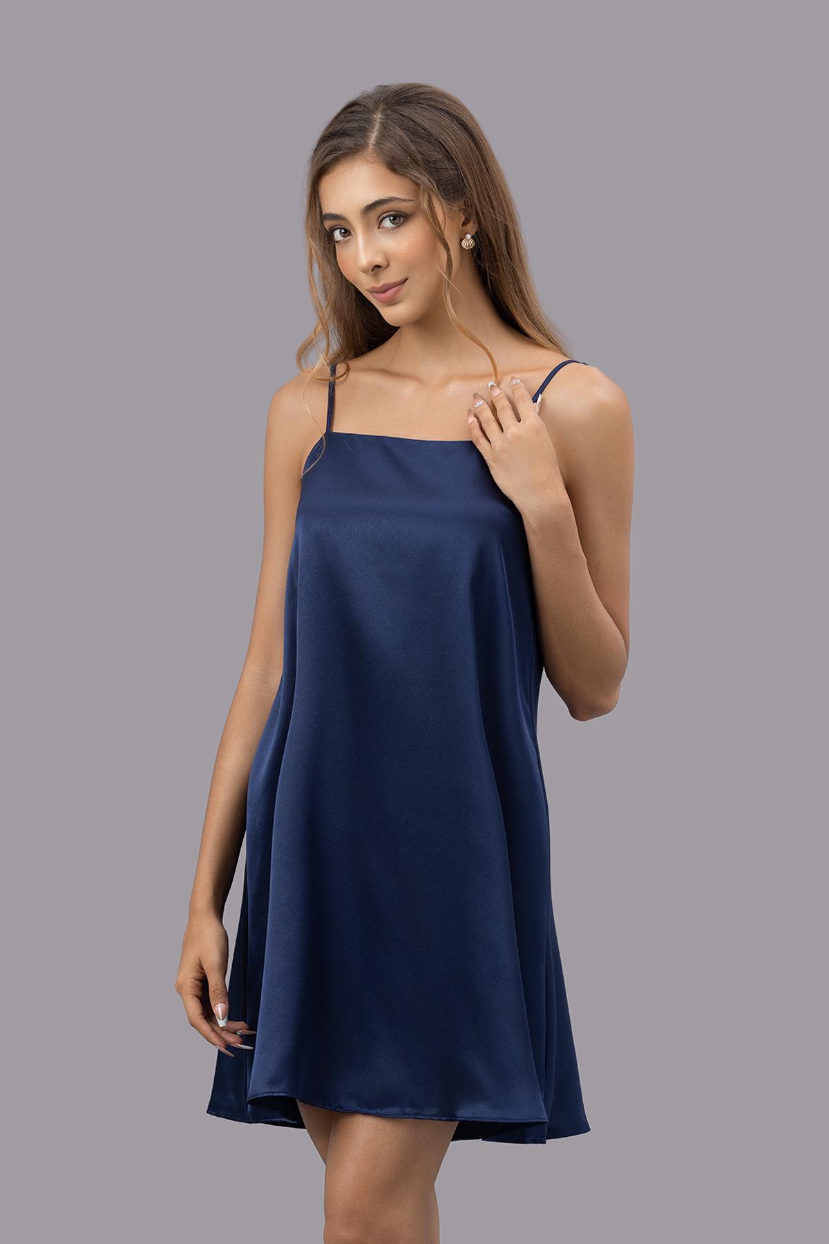 Đầm ngắn nữ Vera satin trơn hai dây - V0755