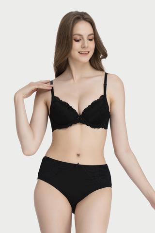 Quần lót lưng cao Misaki microfiber phối ren - M1083Đen