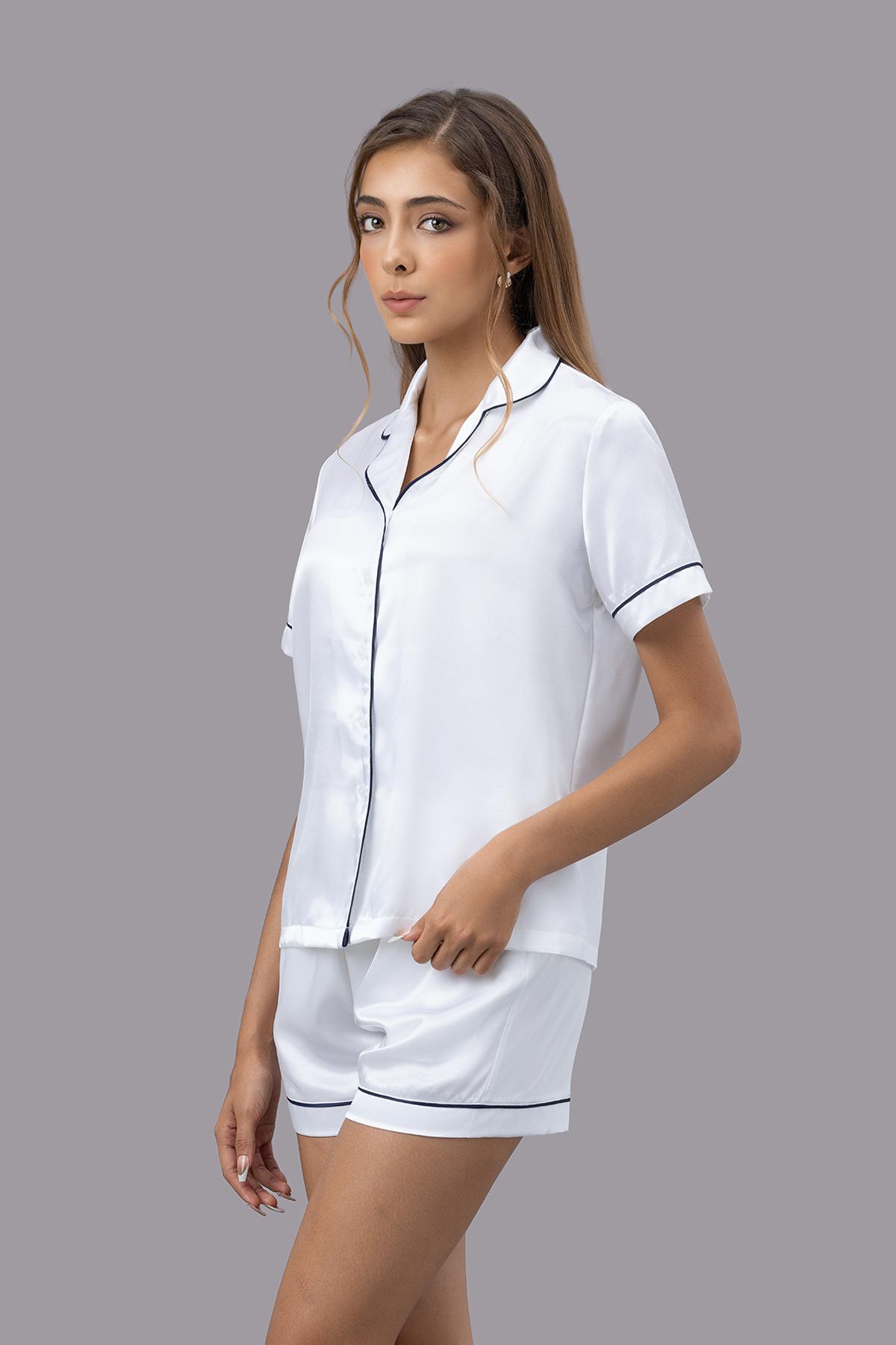 Bộ pijama ngắn nữ Vera satin trơn tay ngắn - V0760