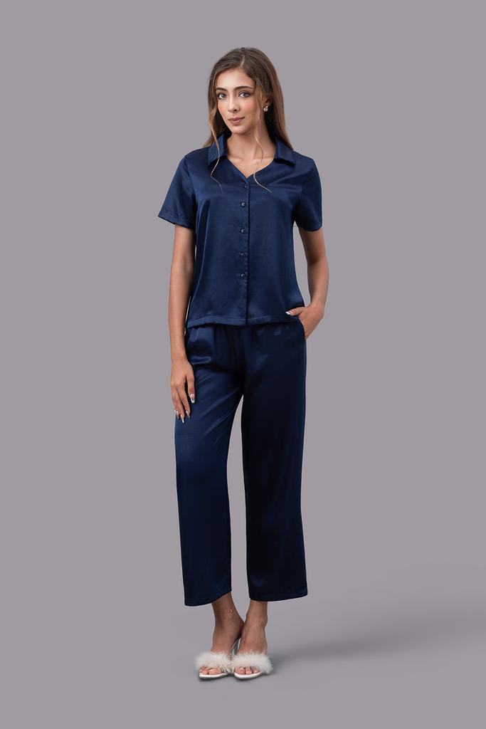 Bộ pijama dài nữ Vera satin trơn tay ngắn - V0762