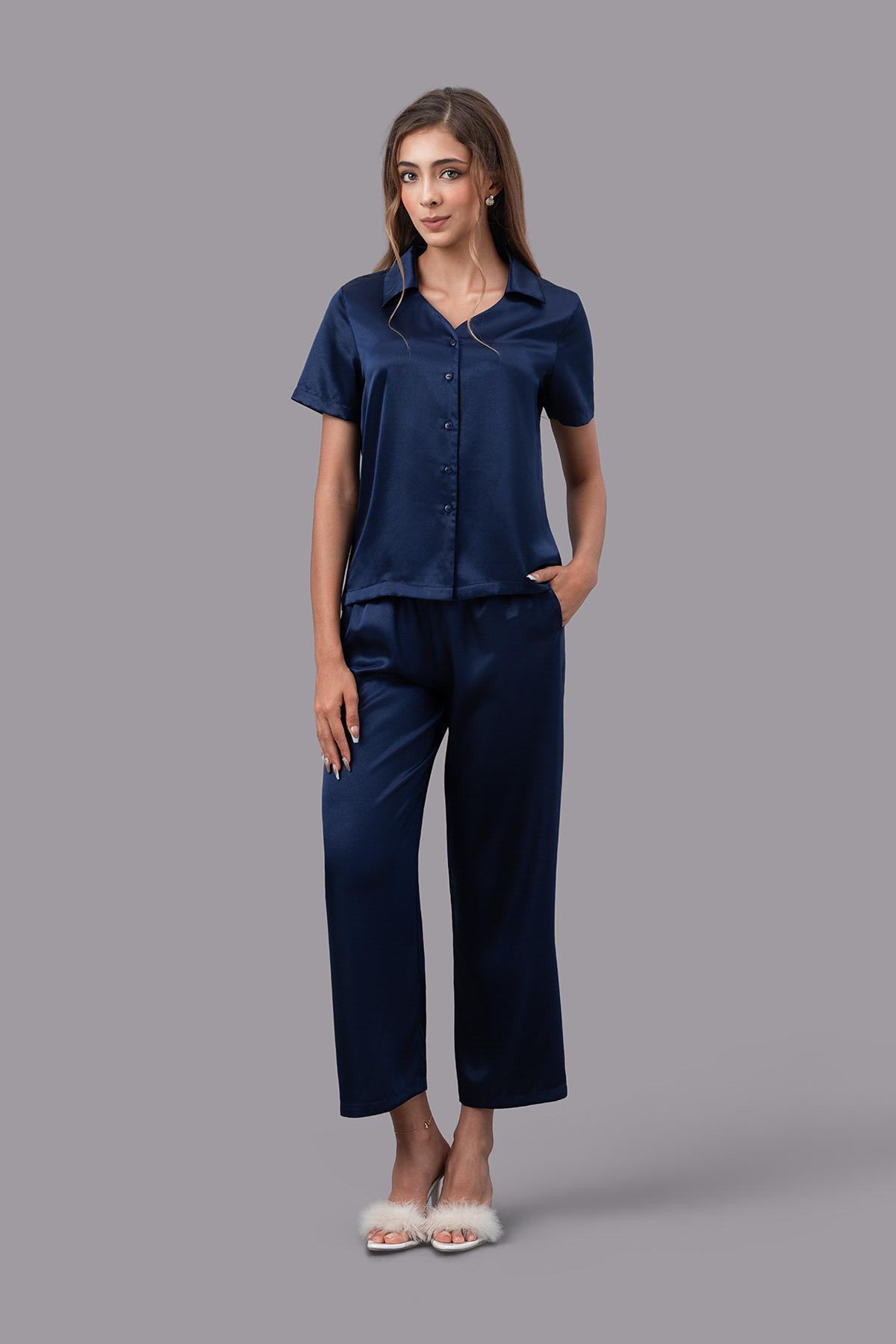 Bộ pijama dài nữ Vera satin trơn tay ngắn - V0762