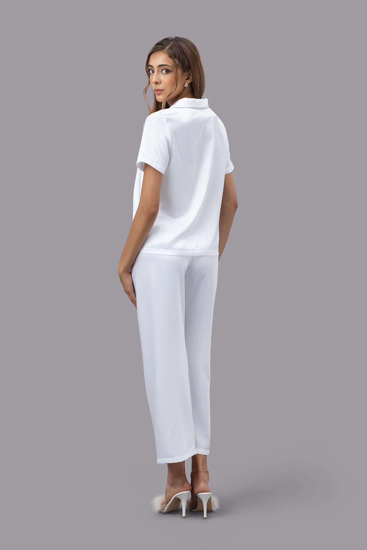 Bộ pijama dài nữ Vera satin trơn tay ngắn - V0762