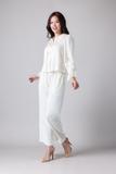 Bộ pijama dài Vera by Chipu satin trơn phối ren - C0052