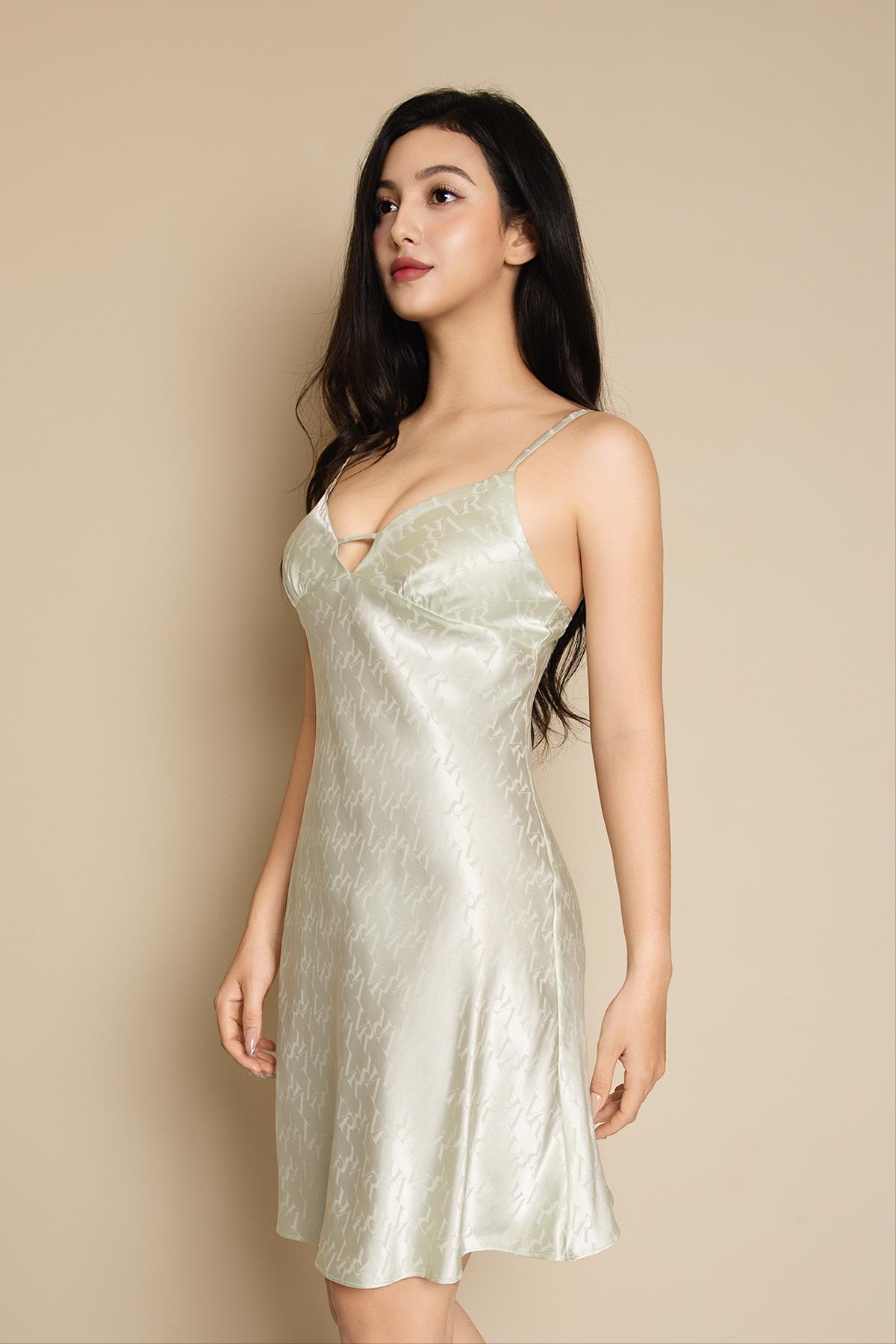 Đầm ngắn Vera satin Jacquard hai dây - V0780