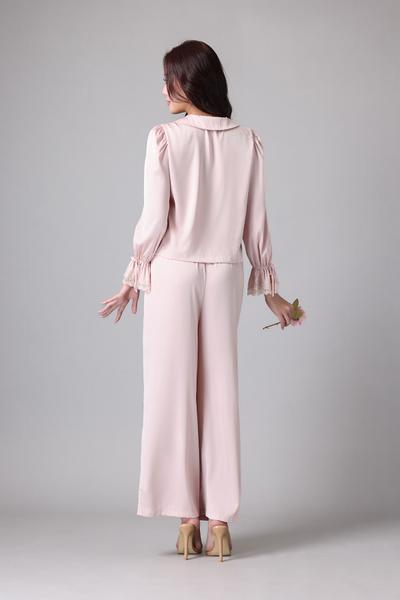 Bộ pijama dài Vera by Chipu satin trơn phối ren - C0052