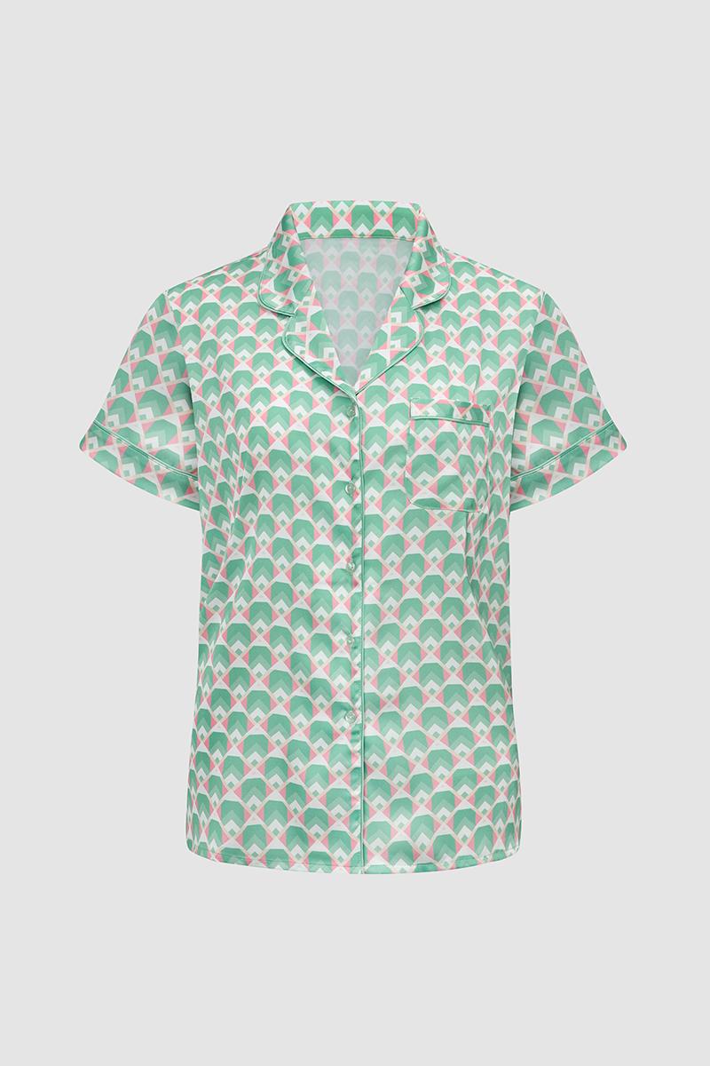 Bộ pijama dài nữ Vera satin in tay ngắn - V0767