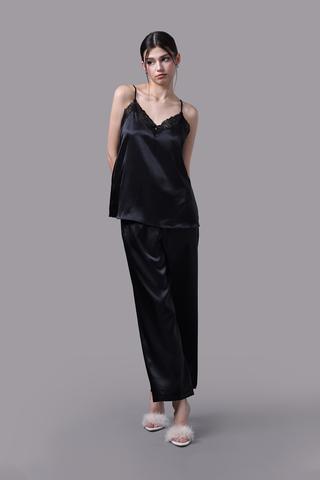 Bộ dài nữ Vera satin phối ren - V0673Đen