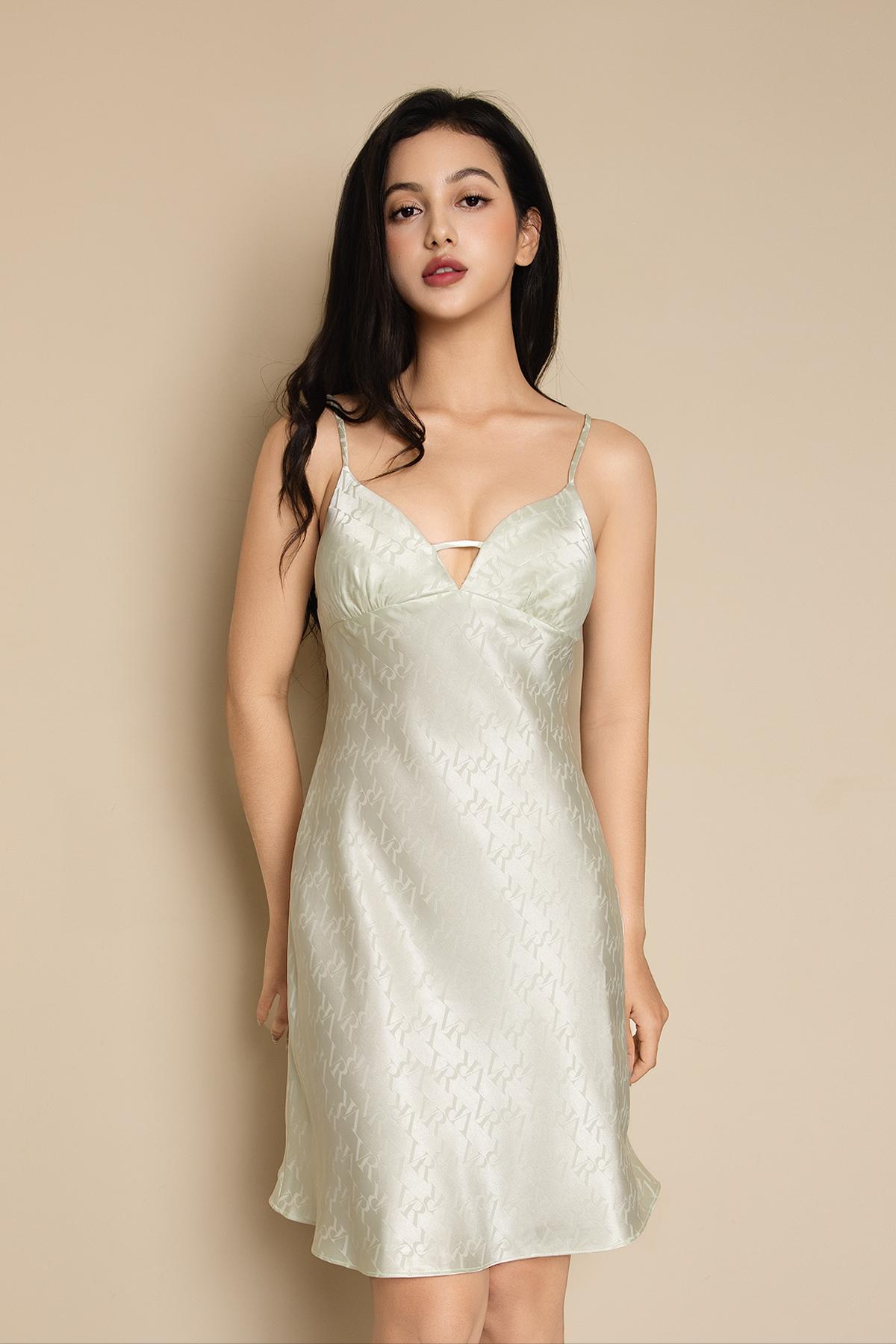 Đầm ngắn Vera satin Jacquard hai dây - V0780