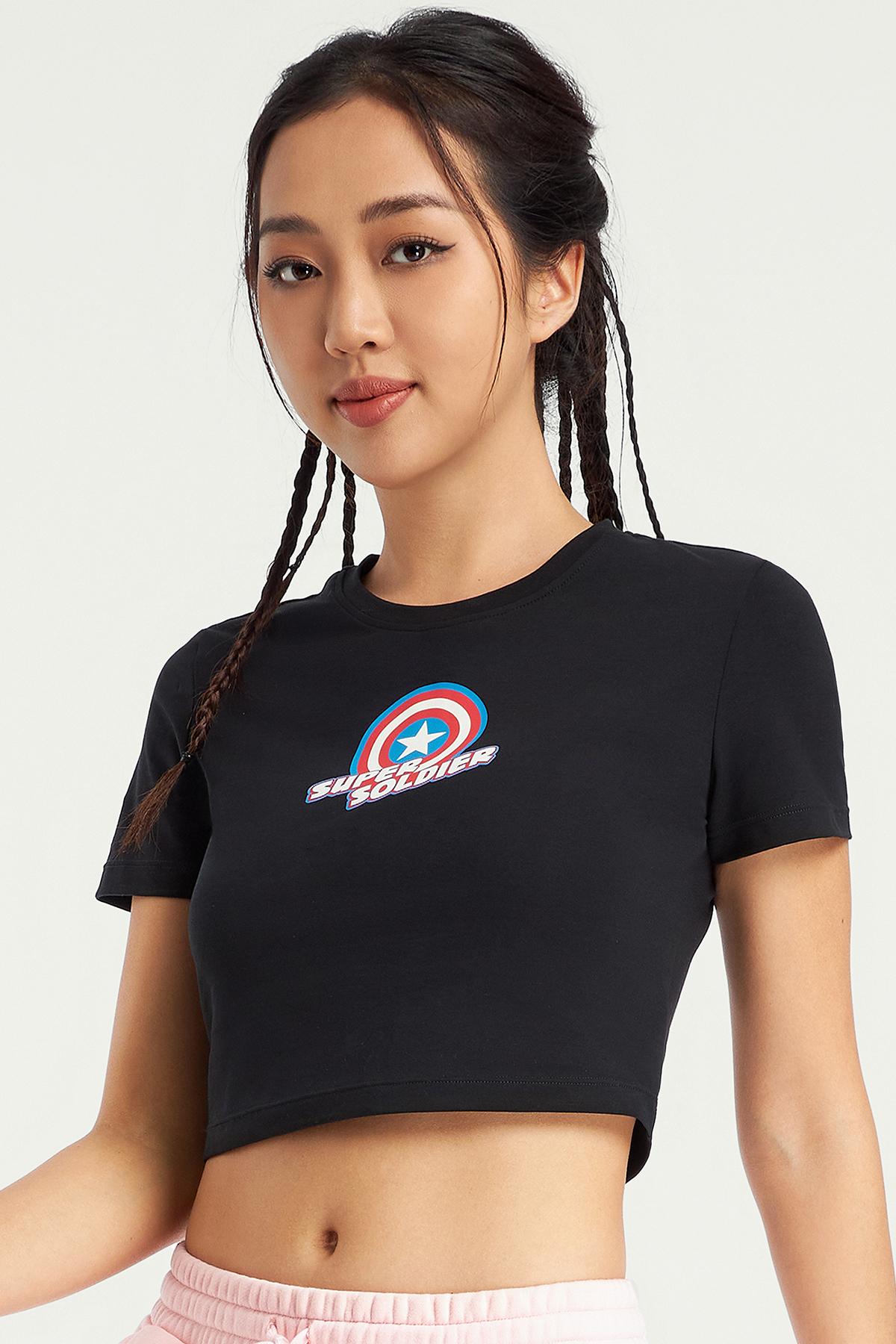 Áo crop top nữ Marvel cotton in điểm - D0009