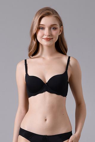 Áo ngực Misaki mút mỏng cúp trơn dây lưng ren - 0108Đen