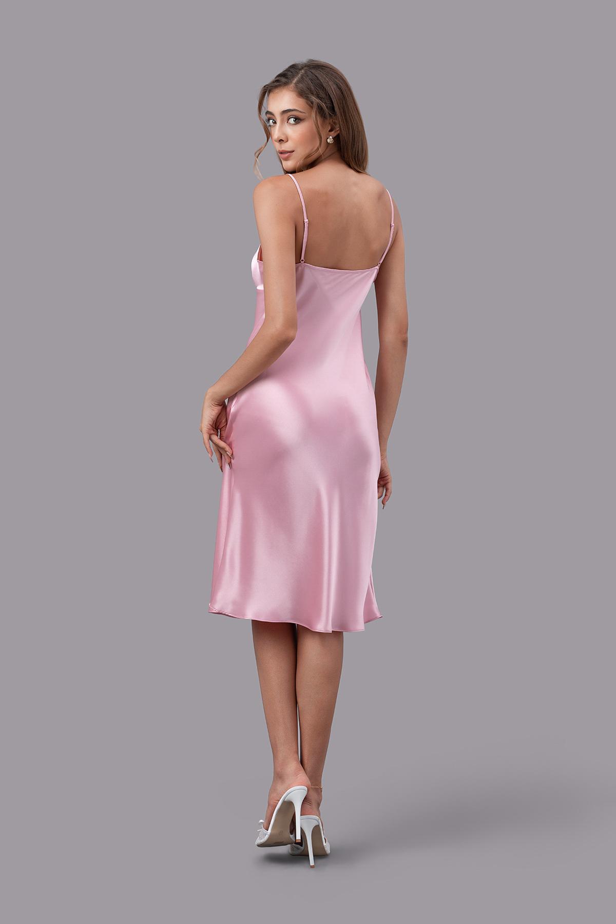 Đầm lửng nữ Vera satin trơn hai dây - V0758