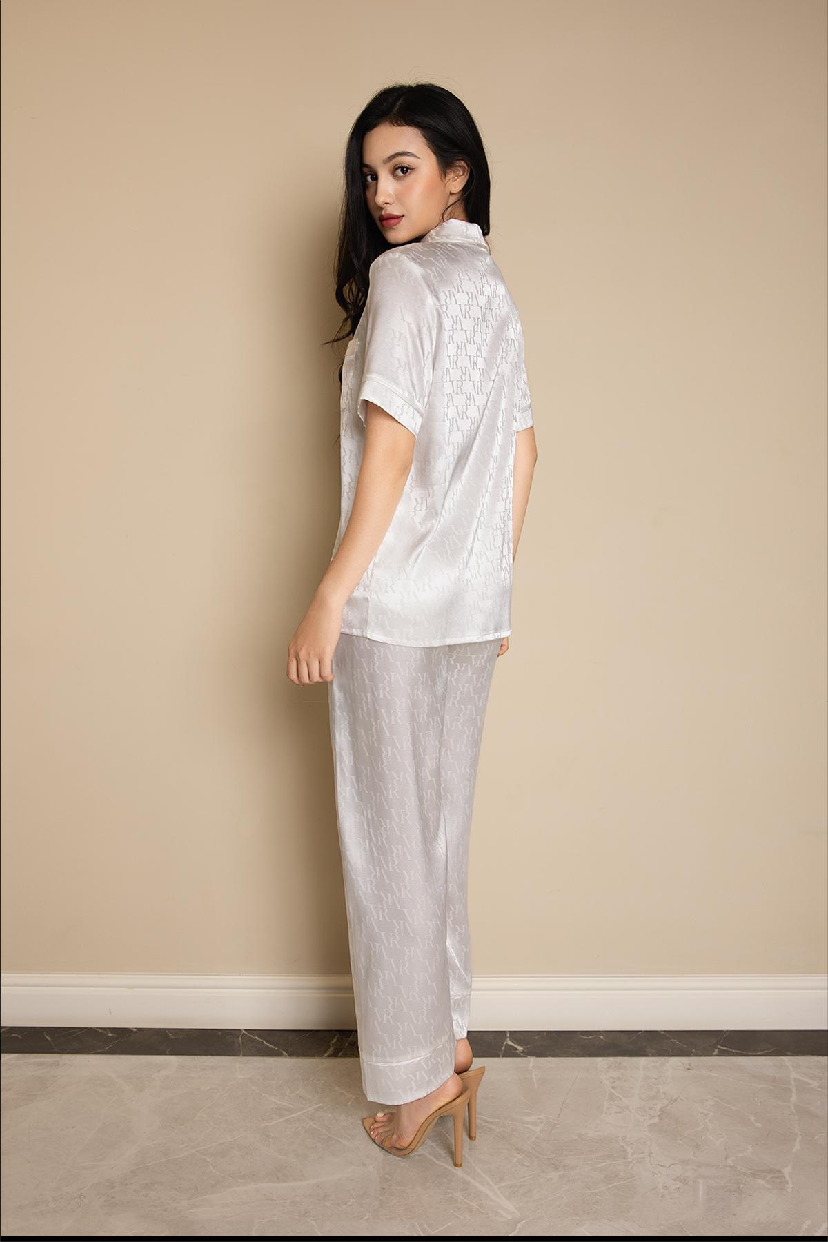 Bộ pijama dài Vera satin Jacquard tay ngắn - V0783