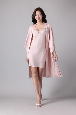 Áo khoác kimono Vera by Chipu satin trơn phối ren - C0045Da hồng