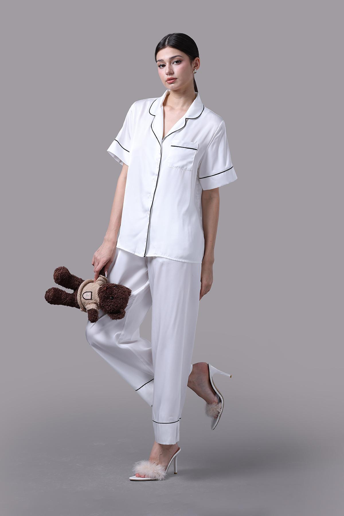 Bộ pijama dài nữ Vera latin trơn tay ngắn - V0716