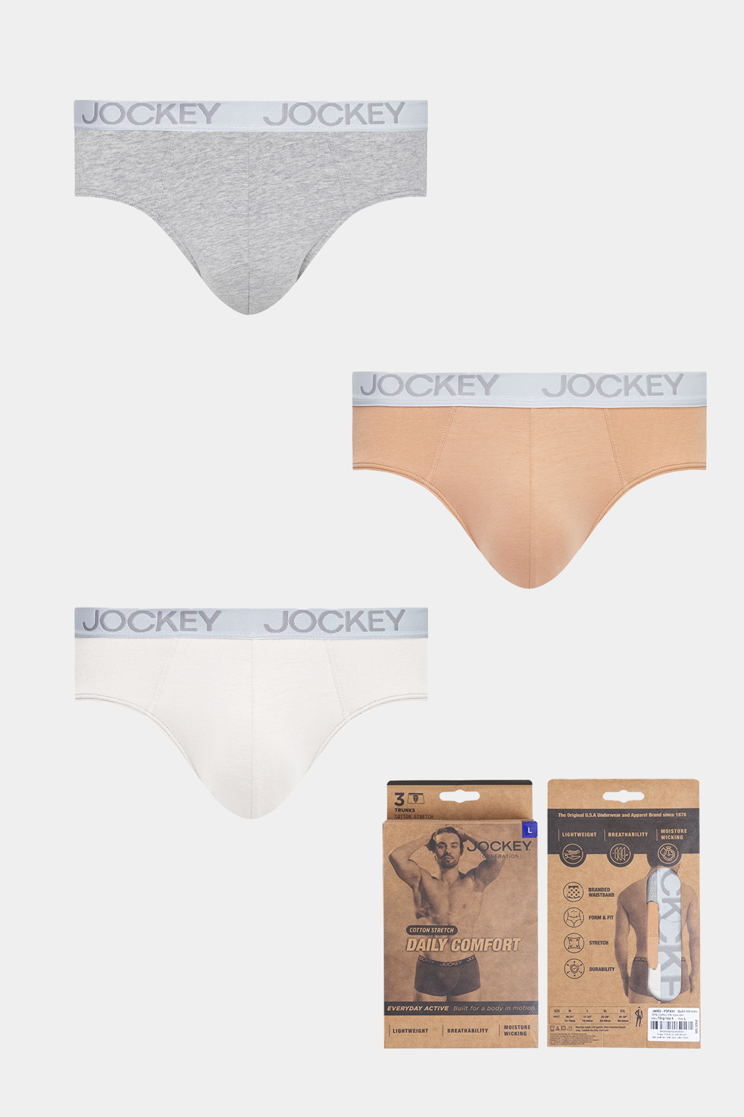 Quần lót nam Brief Jockey Cotton 4 chiều trơn - J4001