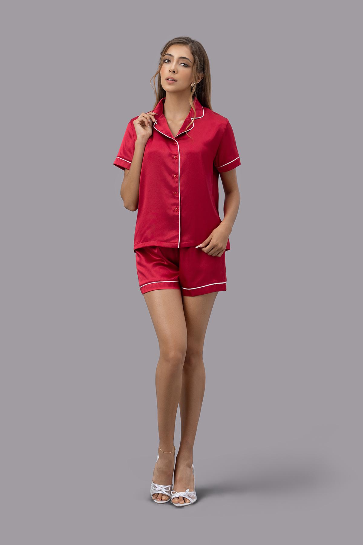 Bộ pijama ngắn nữ Vera satin trơn tay ngắn - V0760