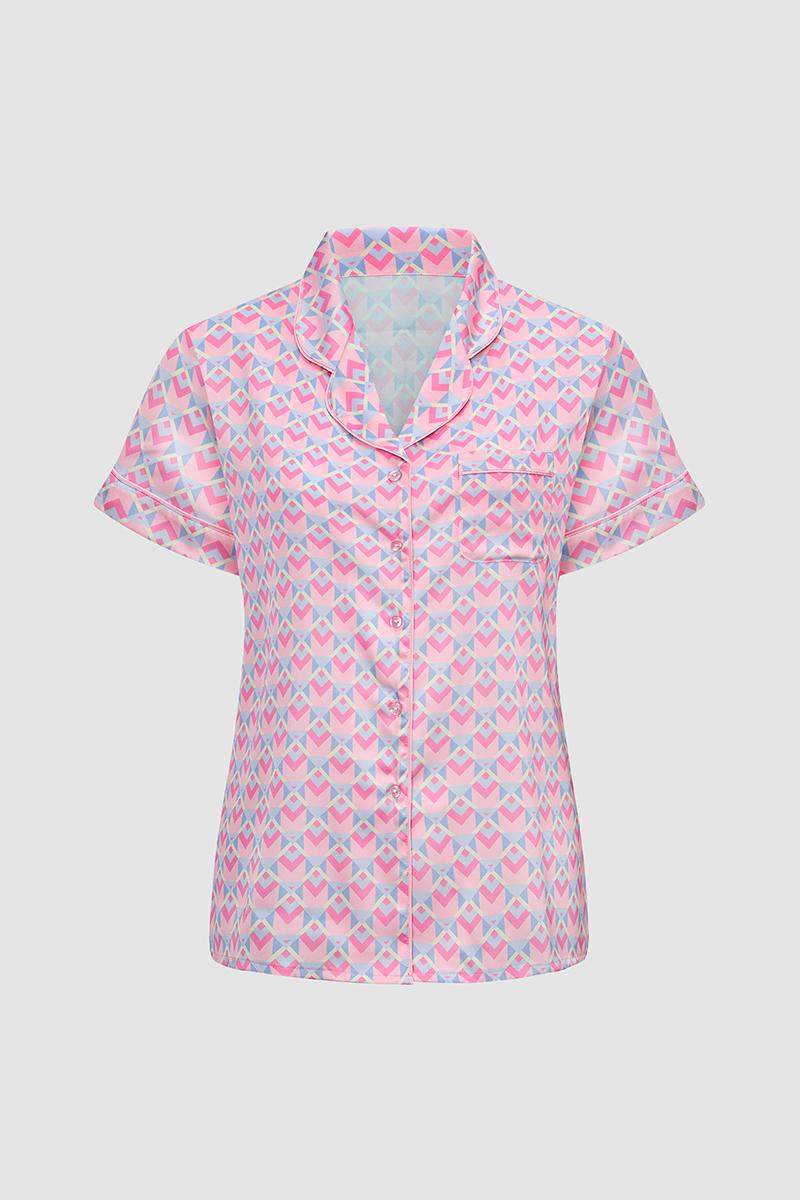 Bộ pijama dài nữ Vera satin in tay ngắn - V0767