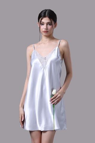 Đầm ngắn nữ Vera satin trơn phối ren - V0668Xám