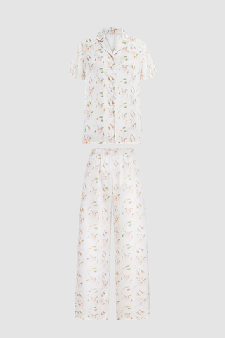 Bộ pijama dài nữ Vera latin in tay ngắn - V0821Kem in hoa