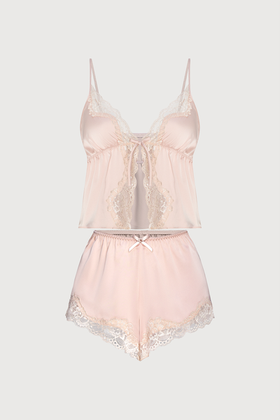 Bộ short Vera by Chipu satin trơn phối ren - C0042