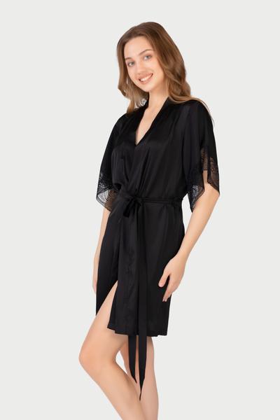 Áo khoác Kimono Vera Satin trơn phối Ren - V0455