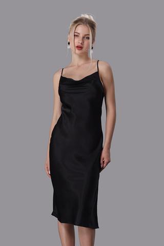 Đầm lửng nữ Vera satin trơn hai dây - V0678Đen