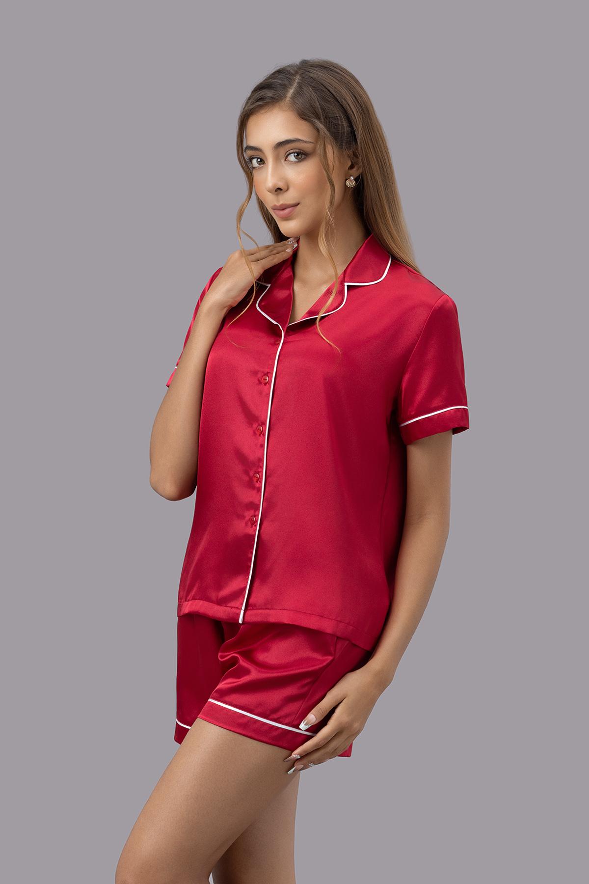 Bộ pijama ngắn nữ Vera satin trơn tay ngắn - V0760
