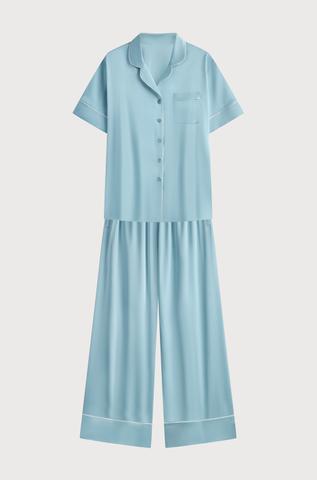 Bộ pijama dài nữ Vera latin trơn tay ngắn - V0774Xanh ngọc