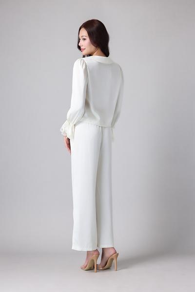 Bộ pijama dài Vera by Chipu satin trơn phối ren - C0052