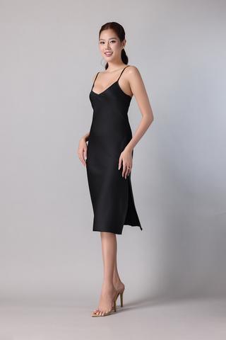 Đầm lửng nữ Vera latin trơn hai dây - V0809Đen