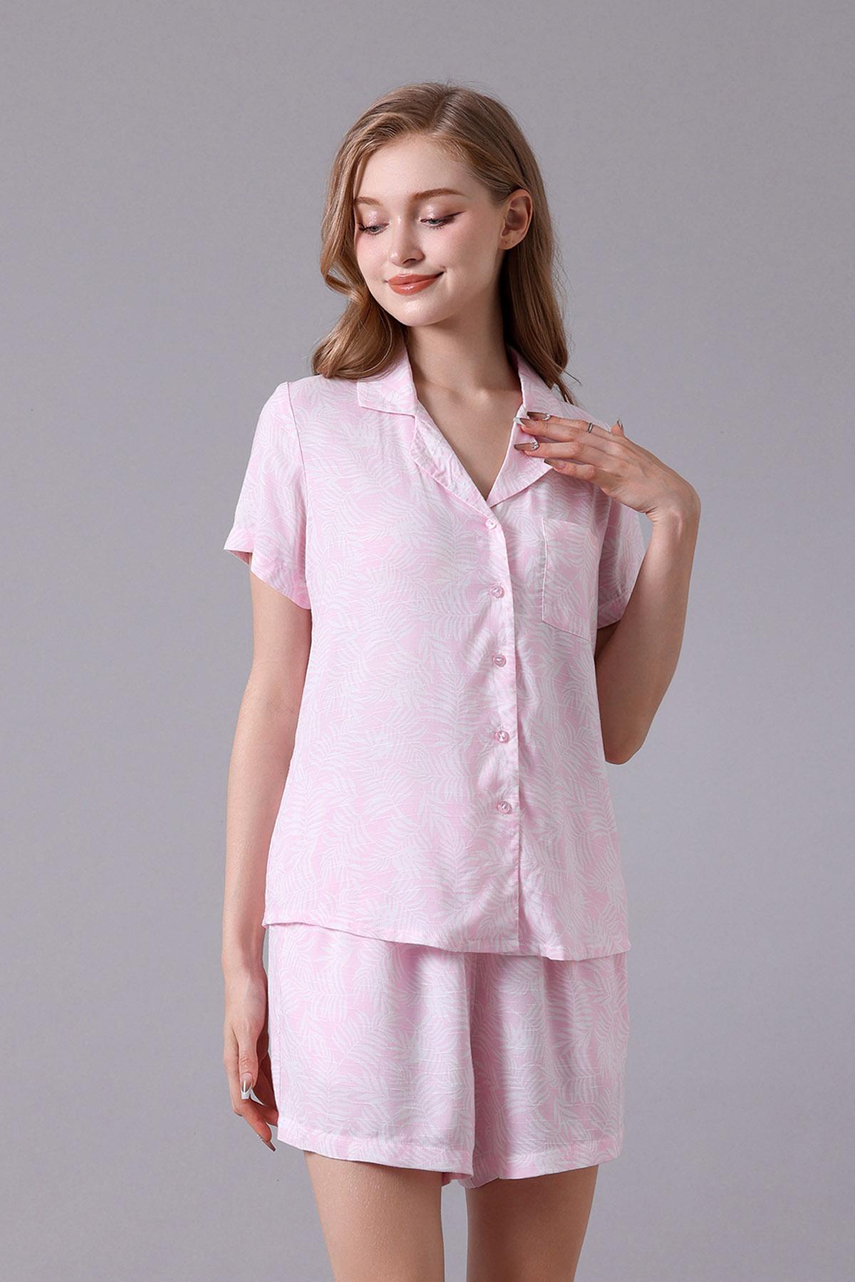 Bộ pijama ngắn nữ Vera rayon slub in tay ngắn - V0636