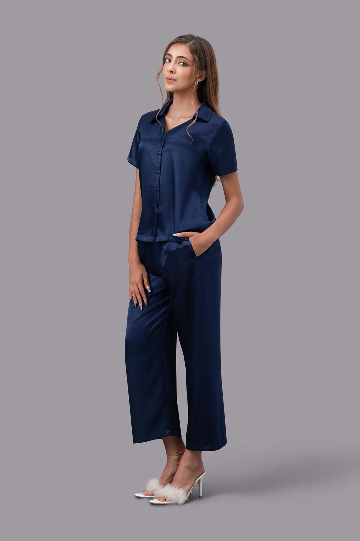 Bộ pijama dài nữ Vera satin trơn tay ngắn - V0762