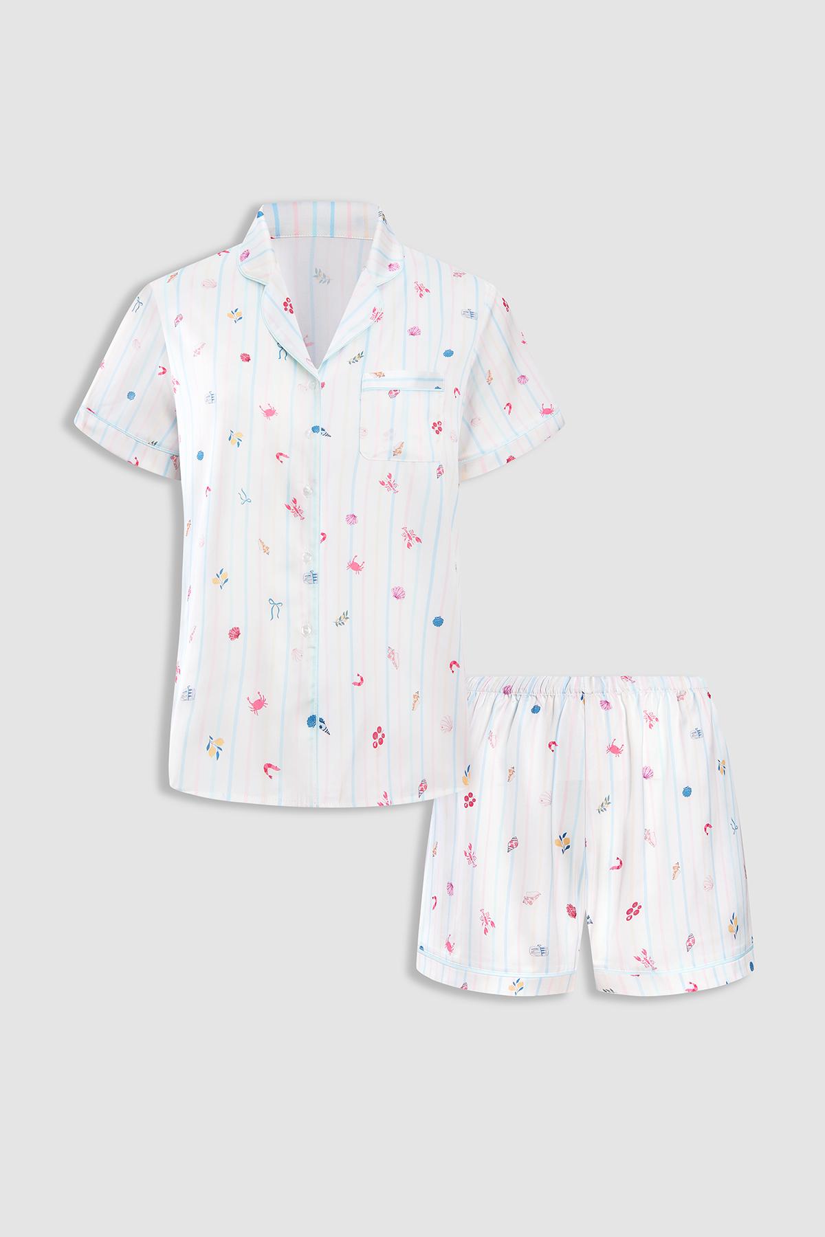 Bộ pijama ngắn nữ Vera satin in tay ngắn - V0797