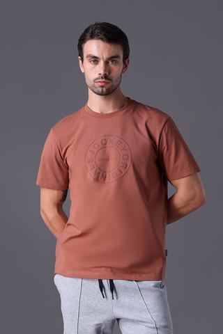 Áo T- shirt Jockey Nam cotton USA in nổi logo tee - J1197Nâu