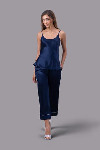 Bộ dài nữ Vera satin trơn hai dây - V0761Xanh đen