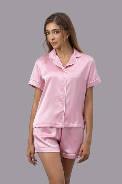 Bộ pijama ngắn nữ Vera satin trơn tay ngắn - V0760